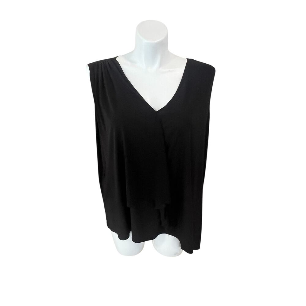 Sweet Clarity 3X Stretch Sleeveless Black Asymmetrical Ruffle Blouse